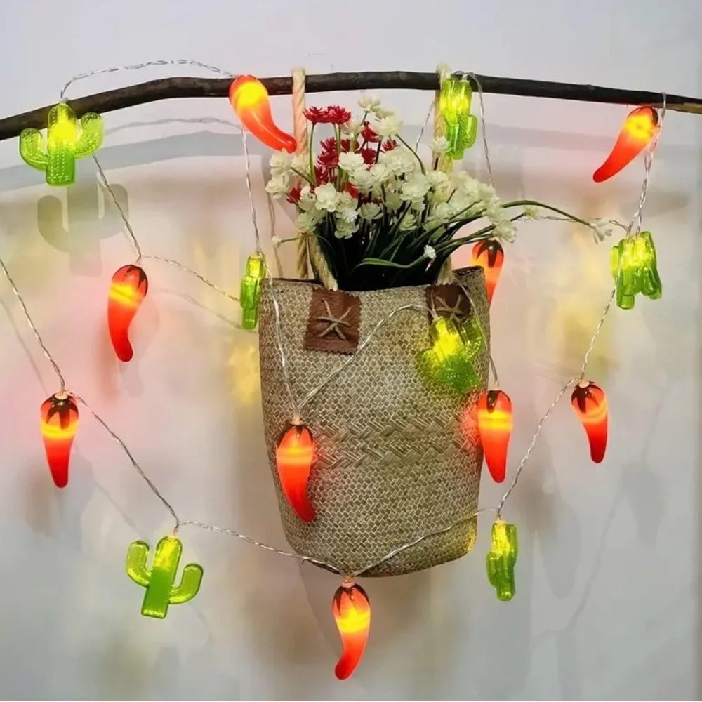 Cactus and Chili Pepper String Lights, NEW